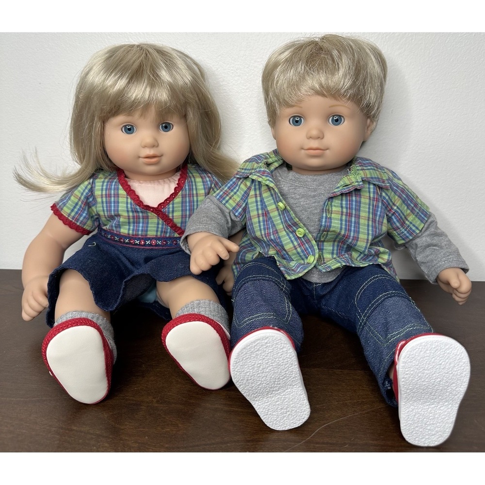 Bitty Baby Bitty Twins Dolls American Girl Boy Girl Blonde Blue Eyes Denim Meet